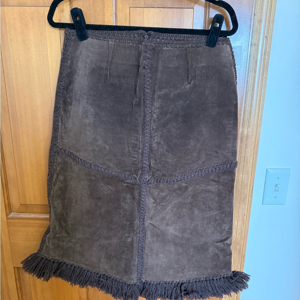 Vintage Genuine Leather Brown Fringe Women's Skirt